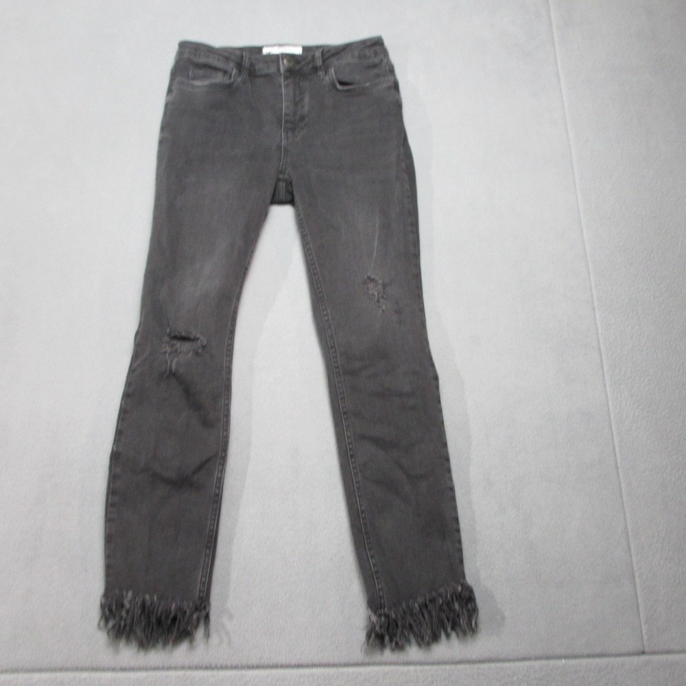 Free People Jeans Womens 27X26.5 Black Denim Distressed Frayed Hem Skinny Leg
